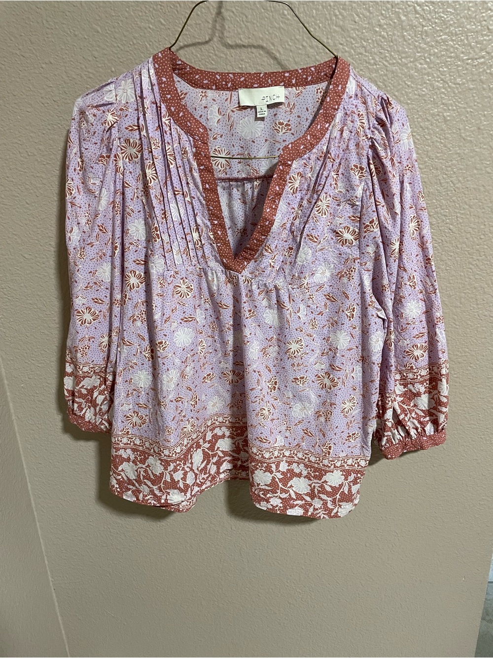 Pinch Lavender Floral V-Neck Peasant Blouse